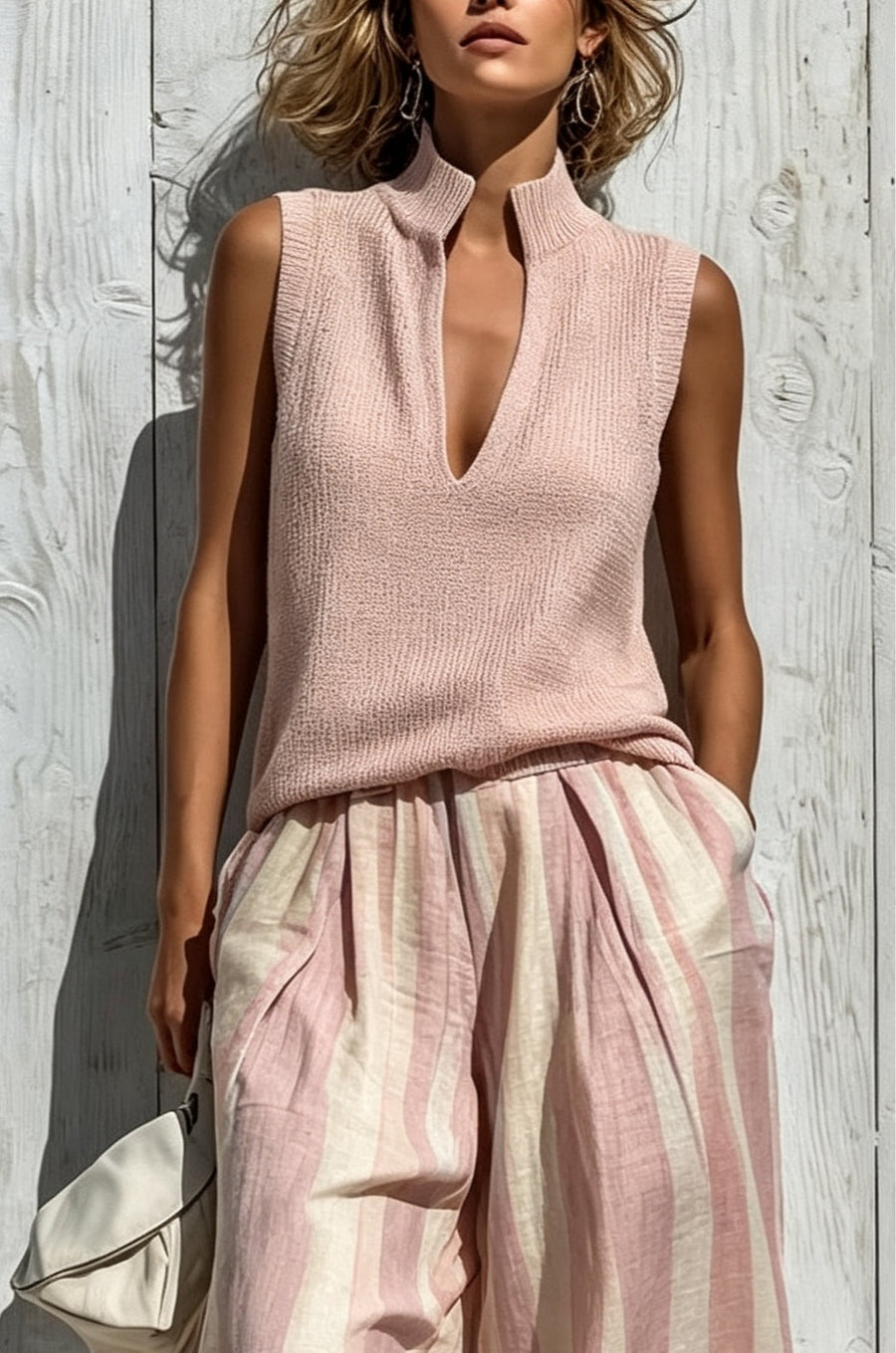 Trudy™ Notch Neck Striped Two-Piece Set