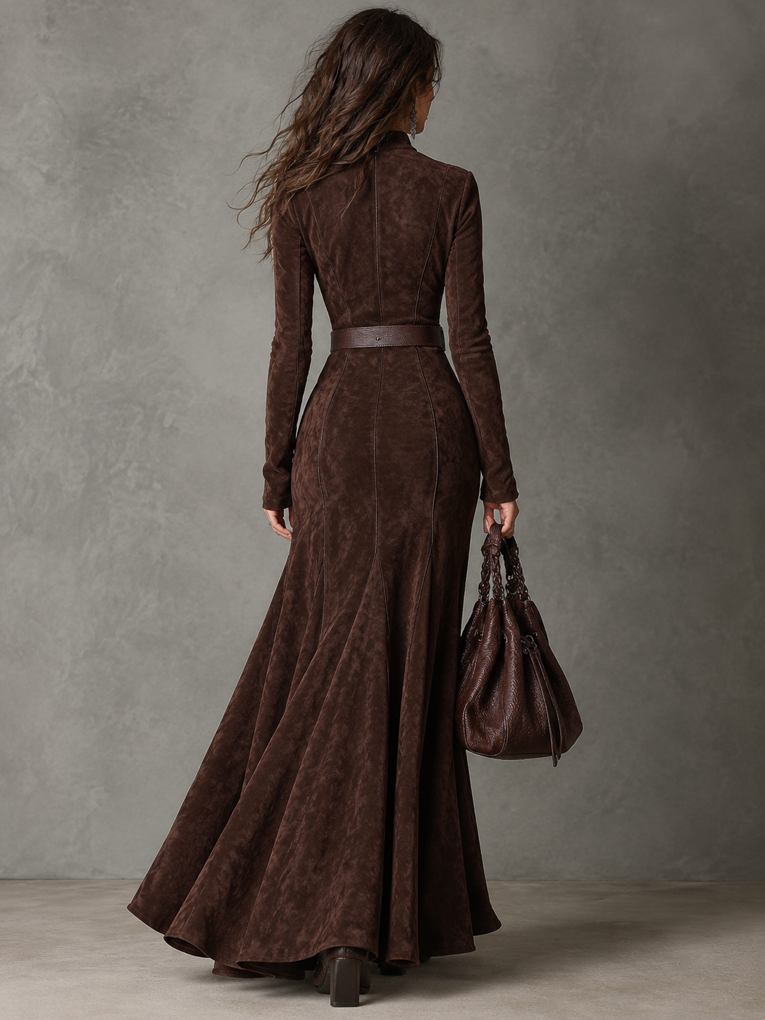 Marsella | Brown Long Dress with Belt