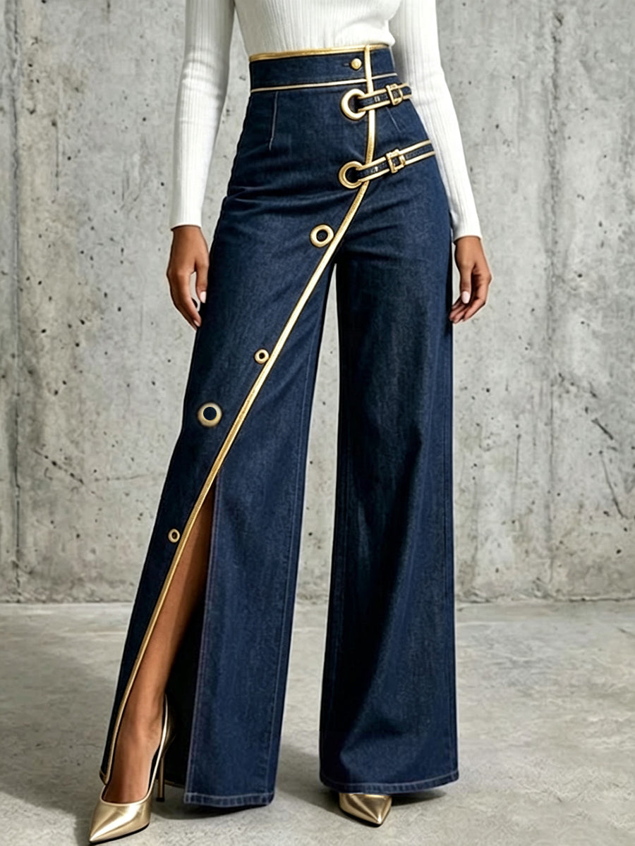 Exquisite And Elegant Jeans With Gold Piping