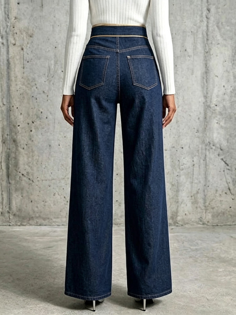 Exquisite And Elegant Jeans With Gold Piping